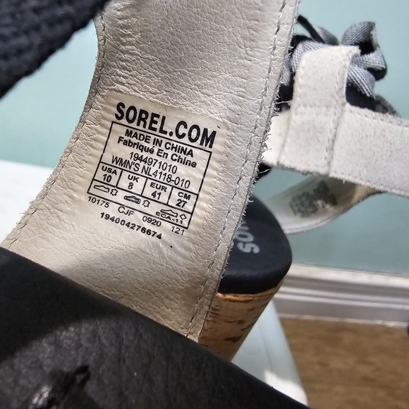 SOREL Joanie II Hi Ankle Lace Up Black Leather Wedge Sandals sz 10 - Picture 11 of 12
